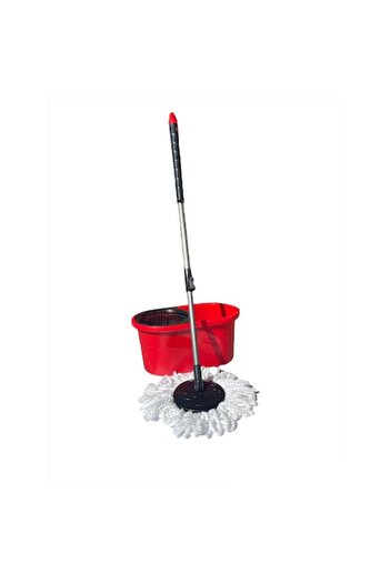 Summy Spin Mop Set with Centrifugal Wringing Bucket, Microfiber Refill, Red, 13L