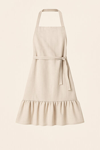 Mirilliahome Raw Linen Kitchen Apron with Ruffle Detail – Natural and Adjustable Stylish Design