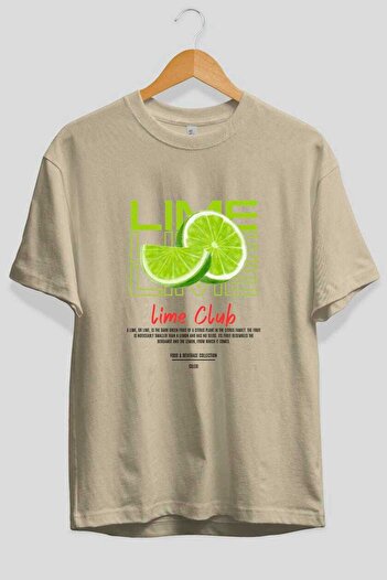 Ankhises Μπλουζάκι Lime Cocktail μπροστά με στάμπα Oversize Ανδρικό Γυναικείο 100% βαμβακερό μπλουζάκι με λαιμόκοψη