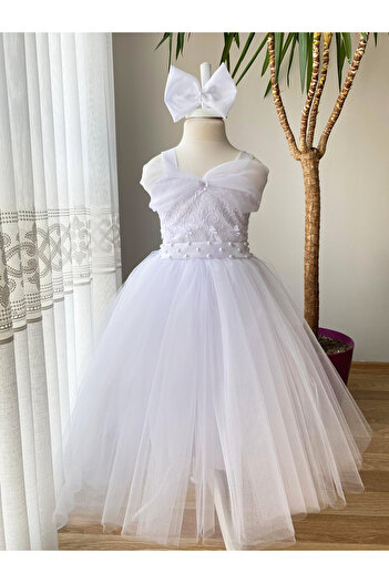 BerrinceTasarım Pearl Lace Strap Detail Girl's Evening Dress