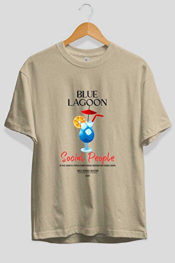 Ankhises Μπλουζάκι Blue Lagoon Cocktail μπροστά με στάμπα Oversize Ανδρικό Γυναικείο 100% βαμβακερό μπλουζάκι με λαιμόκοψη