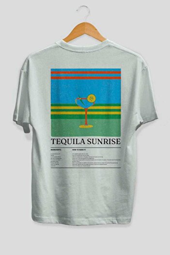 Ankhises Tequila Sunrise Cocktail Back Printed Oversize T-Shirt Men Women Cotton Crewneck Tshirt