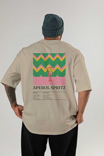 Ankhises Aperol Spritz Cocktail Back Printed Oversize T-shirt Ανδρικό Γυναικείο Βαμβακερό μπλουζάκι με λαιμόκοψη