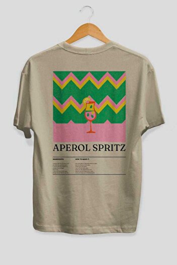 Ankhises Aperol Spritz Cocktail Back Printed Oversize T-shirt Ανδρικό Γυναικείο Βαμβακερό μπλουζάκι με λαιμόκοψη
