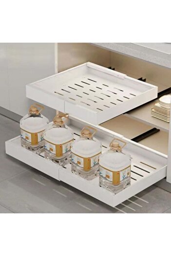 FOXMAG24 Extendable metal drawer with 3 self-adhesive slides, 80% extension, 31–50×42×6 cm, white