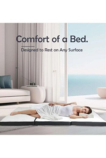 Comfy WHITE FOLDING PORTABLE GUEST MEDICATED FOAM MATTRESS WITH BLACK BORDER 180 X 90 X 10CM