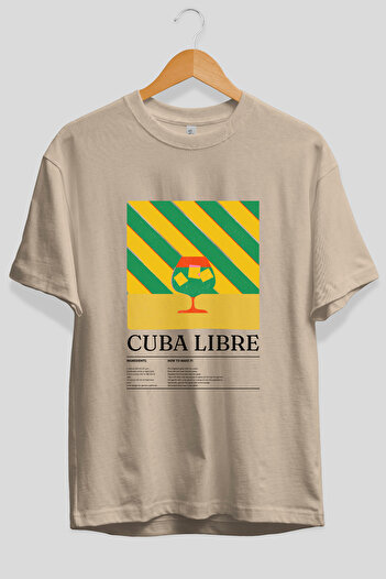 Ankhises Cuba Libre Cocktail μπροστινό εμπριμέ μπλουζάκι Oversize Ανδρικό Γυναικείο Βαμβακερό μπλουζάκι με λαιμόκοψη
