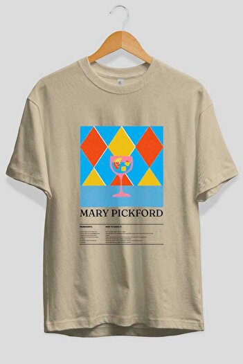 Ankhises Mary Pickford Cocktail μπροστινό εμπριμέ μπλουζάκι Oversize Ανδρικό Γυναικείο Βαμβακερό μπλουζάκι με λαιμόκοψη