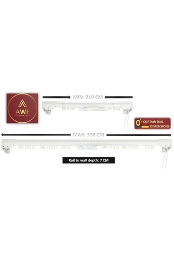 AWF AL WADI FURNITURE Ultra Corded Single Adjustable Traverse Curtain Rail with Curtain Hanging Hooks, 210 – 398 cm, WHITE
