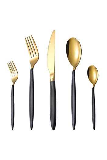 OEM Set 2 x 30 Pieces Stainless Steel Cutlery in Black and Gold, Grunberg