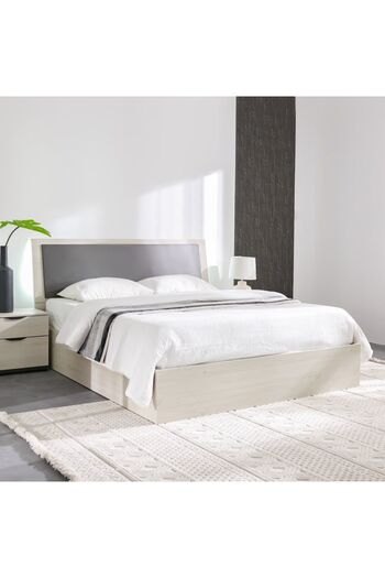 Danube Home Pletora 180x200 King Bed with LED Lights and Hydraulic Under-Bed Storage - Grey Oak L216xW197xH115cm