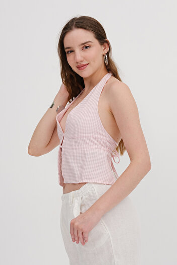 Addax Halter Neck Gingham Bustier B17294