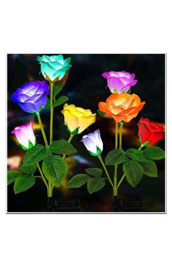 COOYA Solar Garden Lights - Newest Version Solar Lights Outdoor, 7 Color Changing Rose Lights 2 Pack