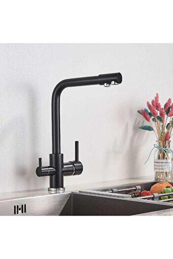 CasaVie Baterie bucatarie cu 3 cai pentru filtru de purificare, negru mat cu puncte mici, cod 1212