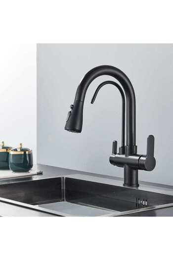 CasaVie Baterie de bucatarie cu 3 ci, negru mat, cu 2 funcii de curgere i du extractibil, cod 1381