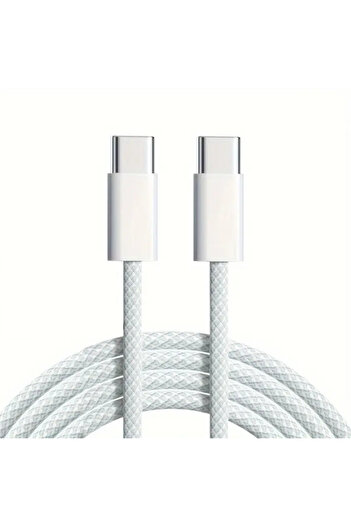 Fibaks iPhone Samsung Xiaomi Huawei Type-C to Type-C 60W 1M Halat Örgü Hızlı Şarj ve Data Kablosu