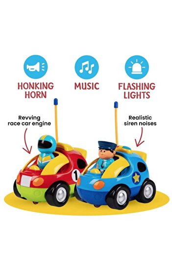 COOYA 2 Pack Cartoon Remote Control Cars,Police&Race Car,with Different Frequencies,Gift for Toddler
