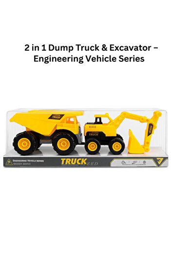 TSUMAB Kids Construction Truck Toy Set – 2 in 1 Dump Truck & Excavator – Engineering Vehicle Series