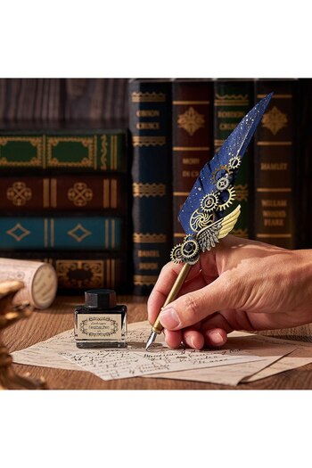 OEM Set de stilouri cu pană Steampunk Accents, cadou elegant cu husă și cerneală incluse