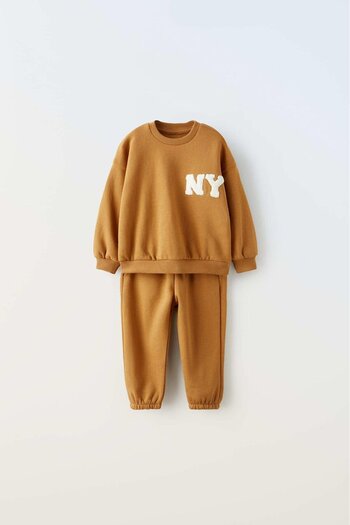 Magu Unisex Παιδικό βαμβακερό μουστάρδα "NY" Κεντημένο φούτερ Φούτερ με φούτερ και μπλουζάκι - Άνετη εφαρμογή