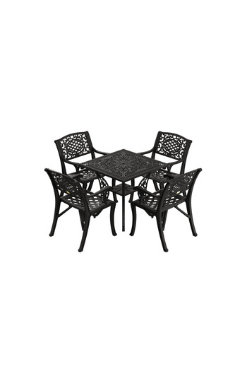 HubRom HubRom Garden Furniture Set, 1xSquare Table (75x75x72), 4xCUNDA Chair (43x42x50x91) Black