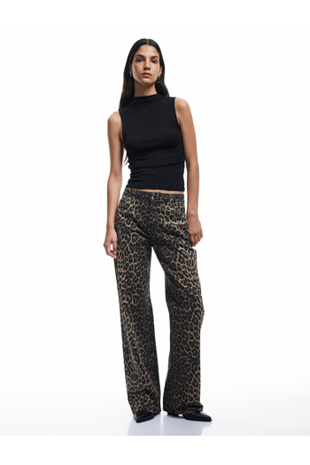 Koton Cotton Stone Detailed Buttoned Pocket Leopard Patterned Jean Trousers - Longer Straight Jean