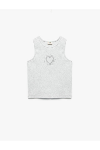 Koton Stone Detailed Crew Neck Heart Cotton Crop Undershirt
