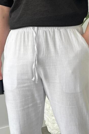 NO 601 Men's White Summer Muslin Linen Blended Fabric Baggy Pantalon