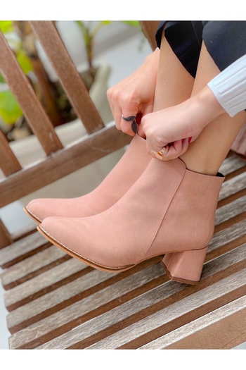 BERFONA Barni̇s Pink Leather 5 cm Heel Boots Botti̇e