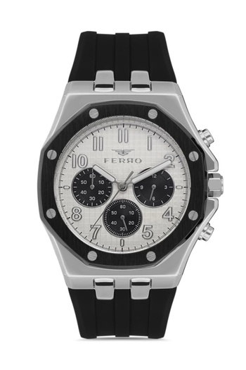 FERRO Black Silicone Cord Men's Wristwatch Fm11307D-J Functions Active 3Atm Waterproof
