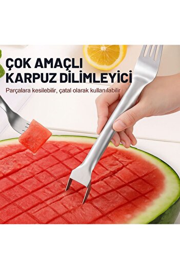 CRALİCHE 2 in 1 Stainless Steel Watermelon Melon and Fruit Slicer and Easy Operation with the Fork