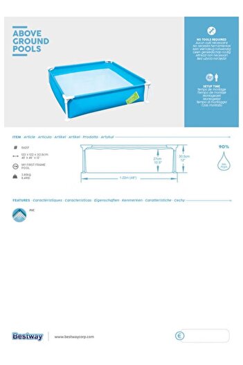 BESTWAY Frame Pool for Kids 1.22m x 1.22m x 30.5cm – Easy Setup Outdoor Fun.5cm