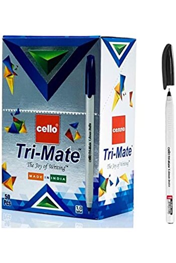 CELLO Tri-Mate Ball Pens Nickel-Silver 1.0mm Tip -50pcs pack (Black)
