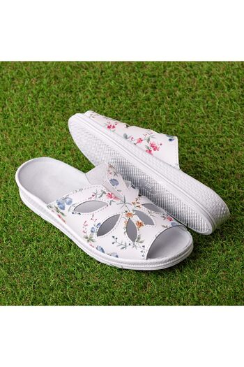 Tellus Leather medical clogs 74-08, White with flowers
