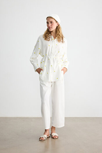 BE BLUE Limon Embroidered Cotton Linen Shirt