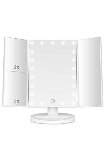 PROCART Oglindă cosmetică extensibilă, 22 LED-uri, zoom 2X 3X, buton tactil, USB, albă