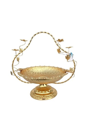 OEM Fructiera din metal cu toarta si flori, auriu, 33x33 cm