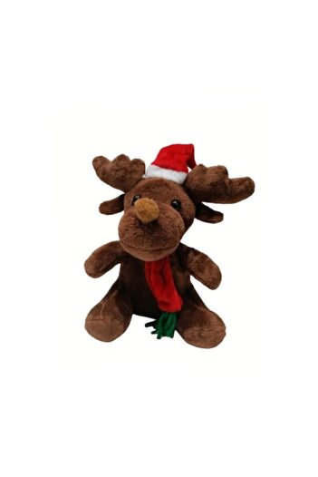 OEM Plush Reindeer with Scarf and Hat, Brown/Red, 21 cm