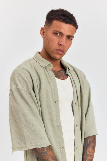 Weyeze Self Patterned Oversize Poor Sleeve Shirt 19187Wyz
