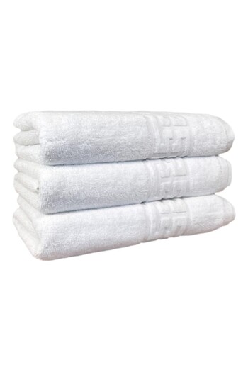 OEM Set 3 hand towels, Cotton, Greek Pattern Border, 500g/m², 30x50cm, White