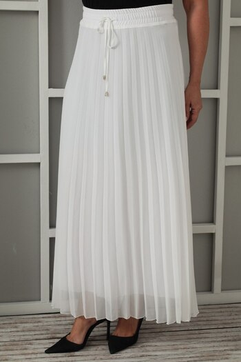 Budvaa Elastic Waist Pleated Chiffon Skirt (Ekru)