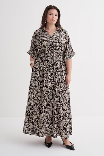 MYLİNE Elastic Waist Belted Long Dress