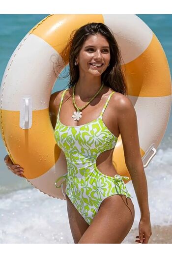 TRAJE DEN Tropical Floral Print Open Back One Piece Swimsuit