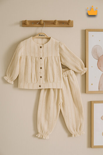 Babyhola 0-2 Years 100% Cotton Gold Thread Transitional Sequin Bomber Cut Top Bottom Baby Girl Kids 2-Piece Set 2003
