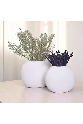 Lapida Home Decor Set of 2 Black Minimal Vases – Round Form, Decorative Design