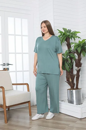 Asel Large Size Lycra Combed Cotton Fabric Side Slit 2-Piece Stylish Tunic Bottom-Top Set
