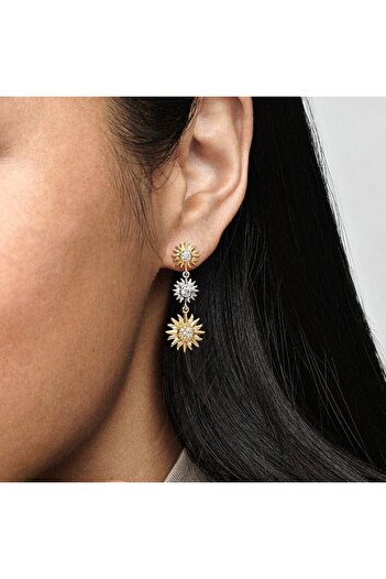 Belora Diora Asymmetric Golden Sol Earrings, Silver