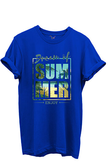 WİDİ Dream of Summer Written Palm and Seaside Θέμα 100% βαμβακερό μπλουζάκι Unisex με κανονική εφαρμογή