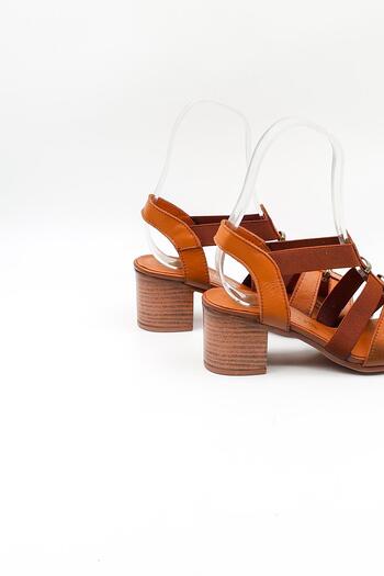 Venüs Women's Genuine Leather Daily Heeled Sandals Vn57227 Tan