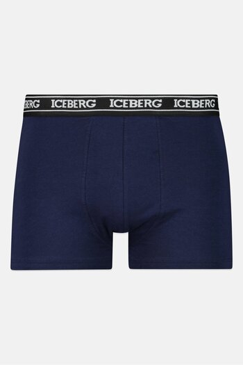 Iceberg Men 2 Pack Brand Logo Boxer Brief, Navy Blue